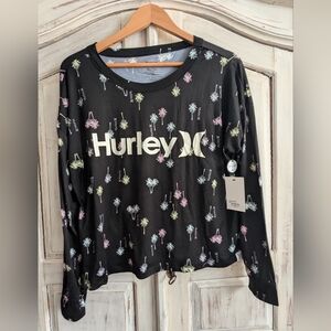 Women's  Size M Hurley PJs Top Black Logo Palm Trees NWT